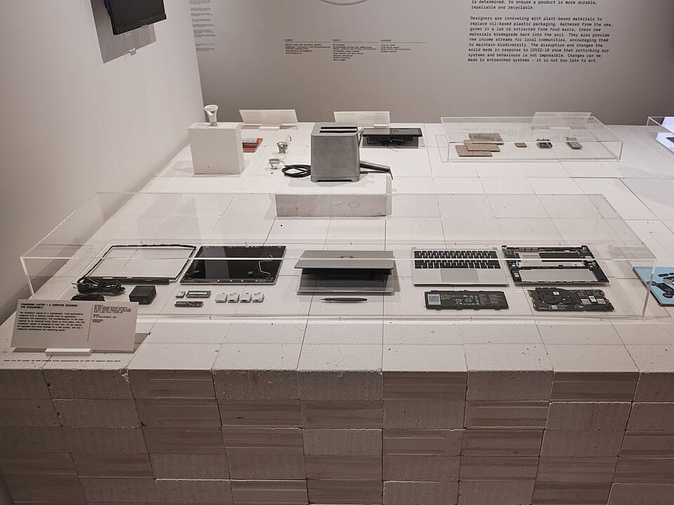 Framework laptop components displayed at the Design Museum.
